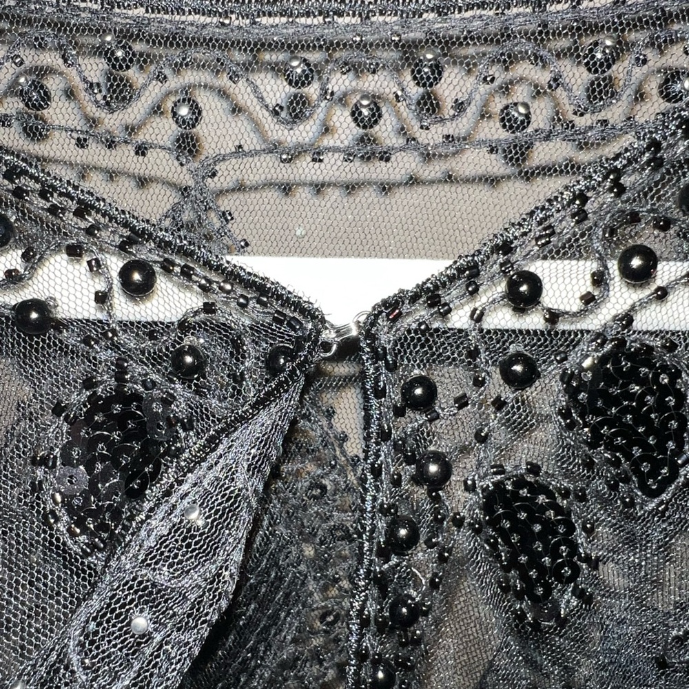 Black Beaded Fringe Shawl - Elegant Evening Wrap - Picture 3 of 3